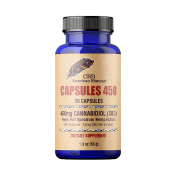 cbd american shaman hemp oil capsules in full view