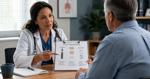 Doctor discussing smoking cessation options with an adult patient in a medical office
