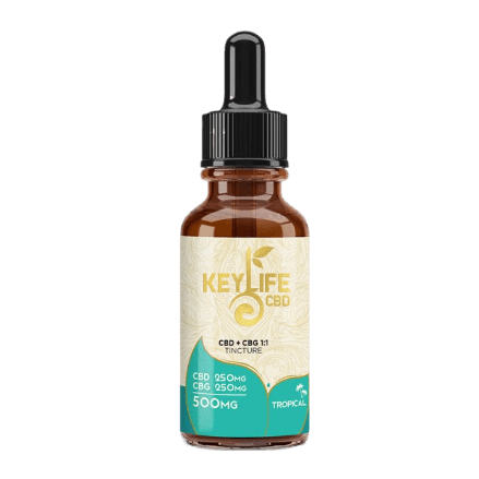 full view of keylife cbd + cbg tincture tropical 500 mg