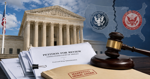 Federal appeals court documents beside a judge's gavel in a courtroom